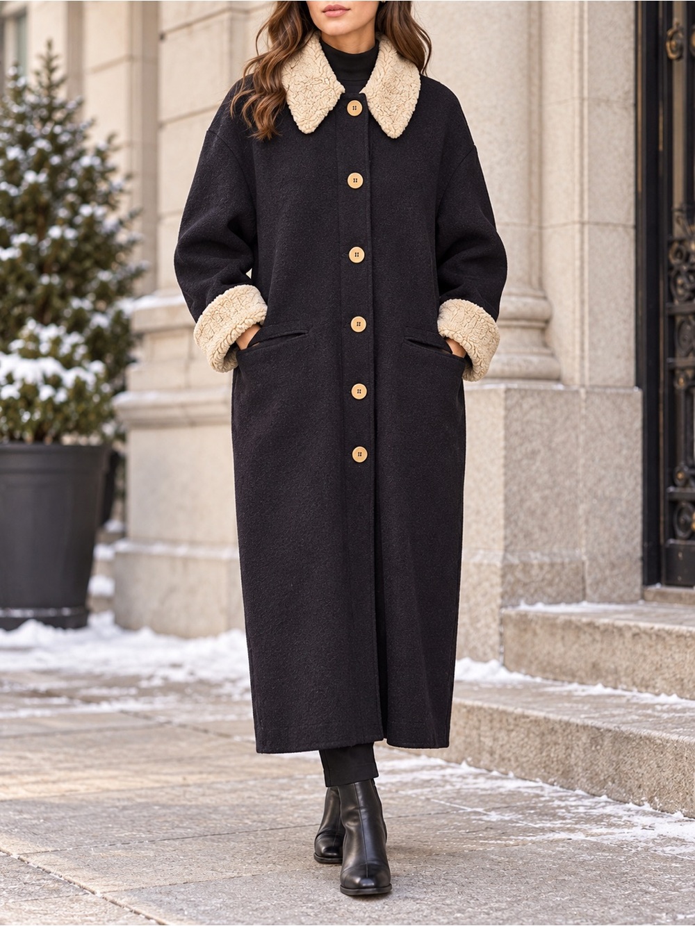 Vintage Hilary Radley Wool Maxi Coat Size 8 Shearling Removable Liner